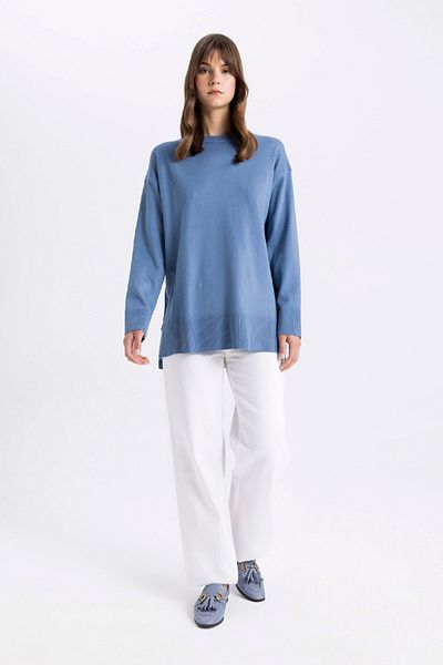 DeFacto Strickwaren-Tunika-Pullover mit Rundhalsausschnitt und Seitenschlitzen – C5165ax24au