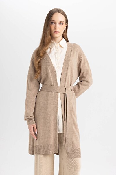 DeFacto Regular Fit Basic Plain Belted Long Knitwear Cardigan Z9026Az24Wn