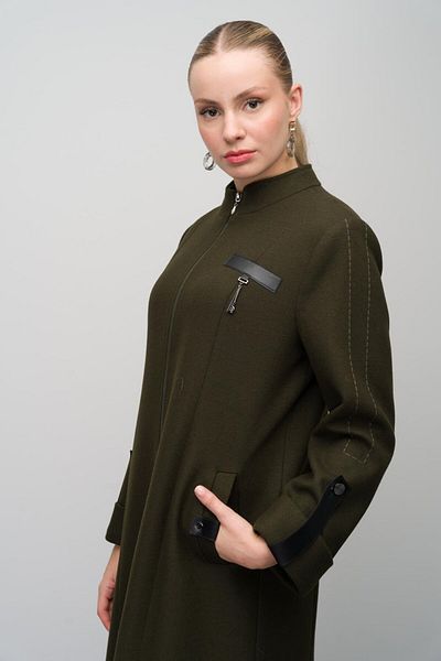 Olcay Δερμάτινο παλτό μαλλί Blended Plus Size - Λεπτομέρεια αξεσουάρ KHAKI 6629