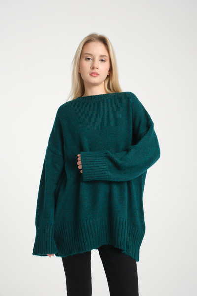 İLKCET MODA Oversize Basic Emerald Long Women's Sweater