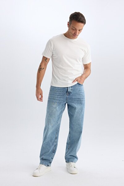 DeFacto %100 Pamuk Baggy Fit Geniş Kalıp Normal Bel Geniş Paça Jean Yıkamalı Pantolon B3926ax24au