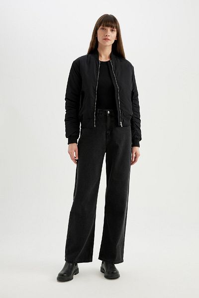 DeFacto Water Repellent College Collar Plain Zipper Closure Pocket Bomber Jacket Coat 3113277