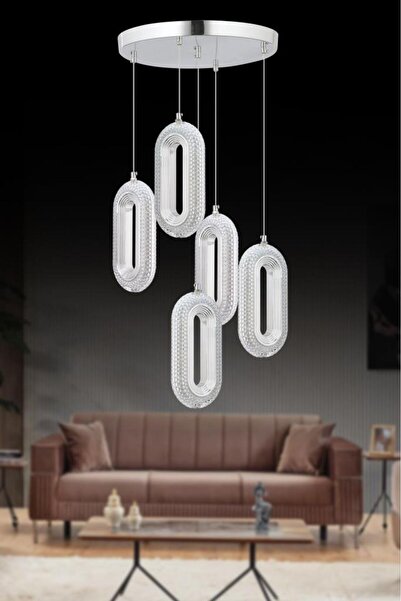 İstanbul Avize İstanbul Avize Beta 5'li Gümüş Ledli Modern Kumandalı 3 Renk Led Avize