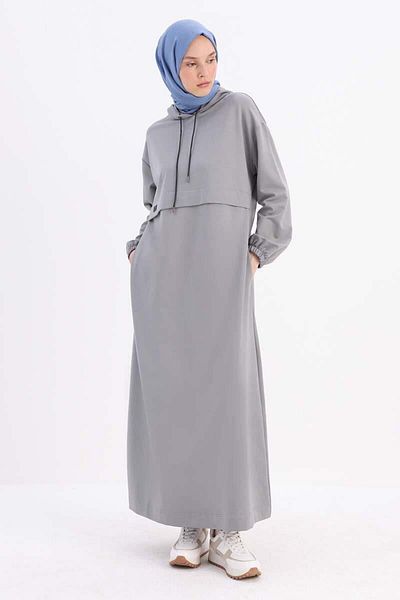 ALLDAY Gray-Sleeve Elasticated Hooded Pocket Dress
