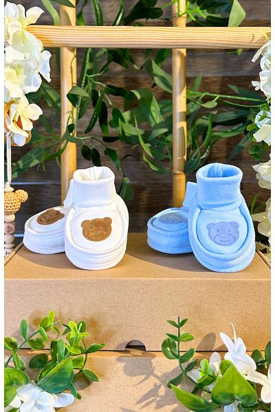 Renkli Puset 2-Piece Basic Baby Booties - 100% Cotton Suede Bear
