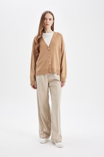 DeFacto Relax Fit V Basic Plain Button Knitwear Cardigan C5282Ax24Au