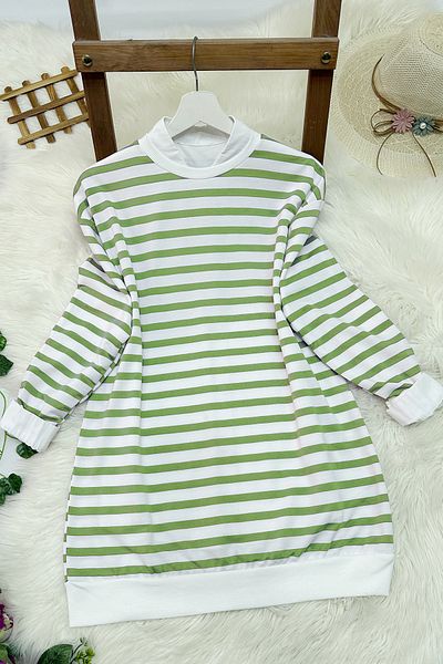 MODAQU Oil Green Striped Sweatshirt Tunic