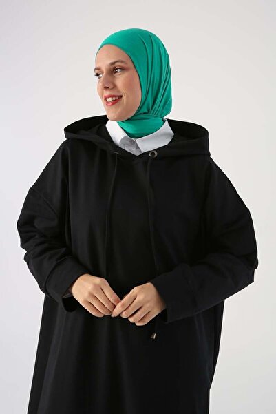 ALLDAY Rochie de bază tricotată cu glugă, neagră, mărime mare