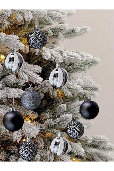 Parti Adresi Christmas Decorations - Pine Tree Ball, Black-Gray 6 Cm, Box of 16