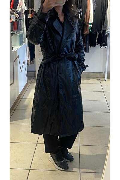 BEBE PLUS KADIN SİYAH İNCE ASTARSIZ SUNİ DERİ TRENÇKOT