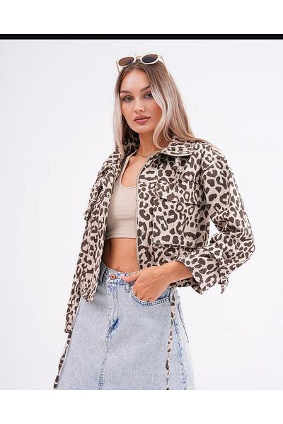 ESB Design Jachetă de damă în stil sezonier cu buzunare leopard