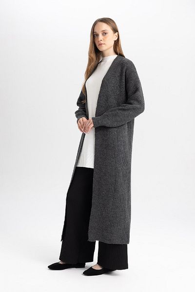 DeFacto Regular Fit Basic Plain Long Knitwear Cardigan D4367Ax24Wn
