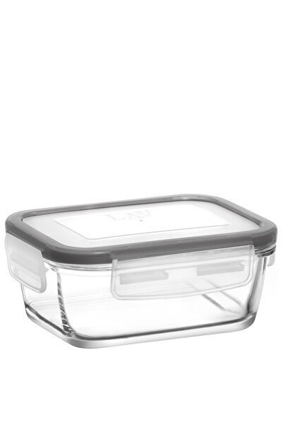 LAV Fresco Cam Saklama Kabı Tekli Küçük Boy 400 ml Dikdörtgen Gri Kilitli Kapak