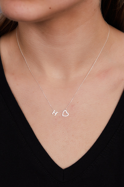 Elika Silver 925 Ayar Gümüş Zirkon Taşlı Kalp Model H Harfi Kolye ELKSLVR7750