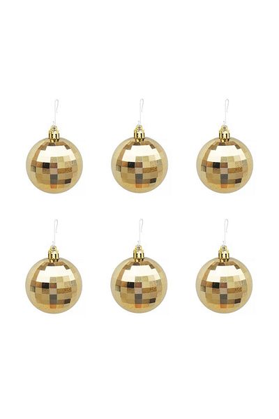 Parti Adresi New Year - 5 cm 6-Piece Gold Disco Ball and Pine Tree Decorations