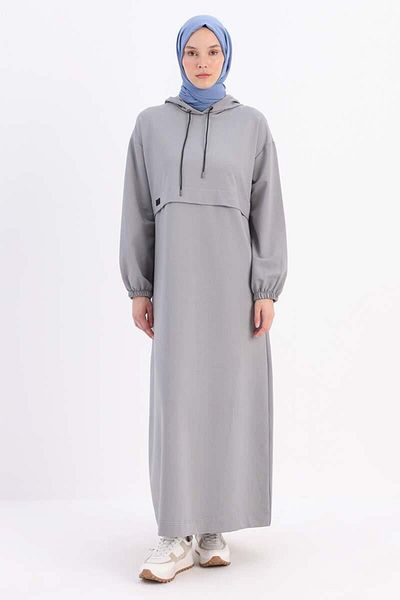 ALLDAY Gray-Sleeve Elasticated Hooded Pocket Dress