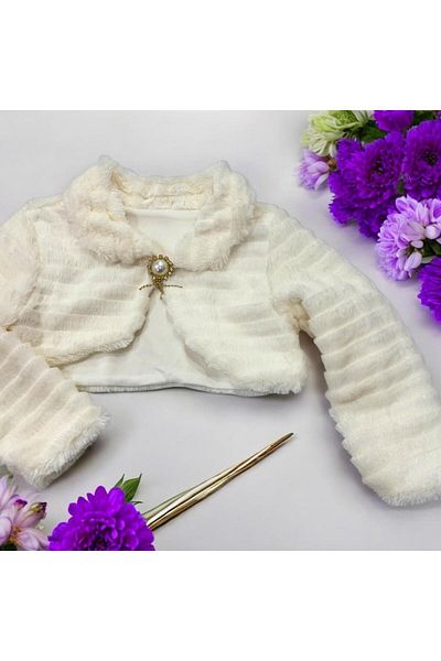 Esterella girl's feather bolero/girl's bolero with brooch/ecru feathered girl's bolero