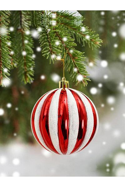 Parti Adresi Christmas Balls Red White Striped Pine Tree Ornaments 8 cm Pack of 4