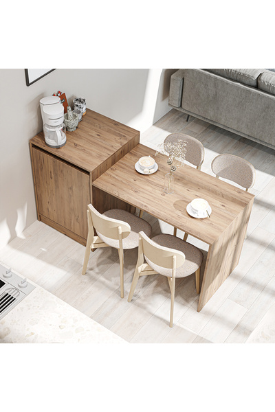 ROOMART Milano Bar Masası Dolaplı Yüksek Mutfak Yemek Masası , Mutfak Adası