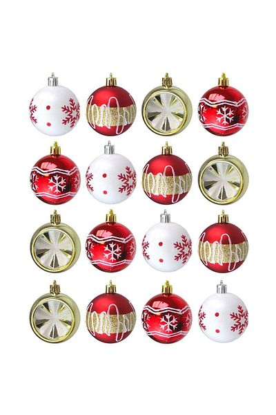 Parti Adresi Christmas Pine Tree Decoration Set - Mixed Pattern, Red-Gold, 6 Cm, 16 Pcs
