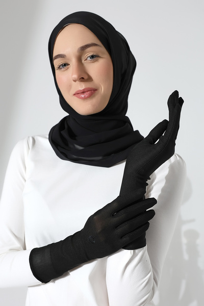 ihvan online İşlemeli Kadın Tesettür Eldiven Siyah