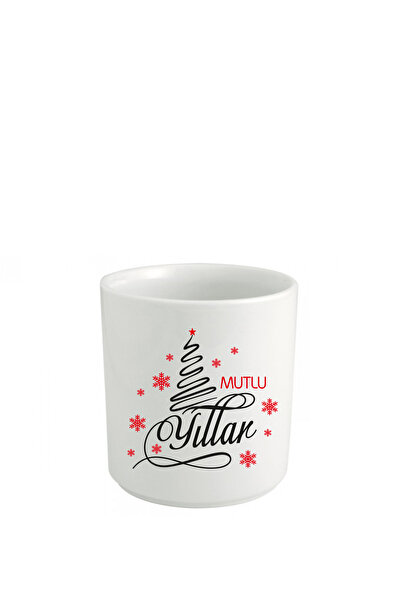 Viva Seramik New Year Patterned Double Coffee Cup Handleless Cup No 10-Happy New Year Drawing (Christmas Cup)