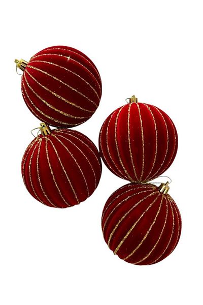 Parti Adresi Christmas Balls Gold Glitter Velvet Christmas Tree Ornament Burgundy 12 cm Pack of 4