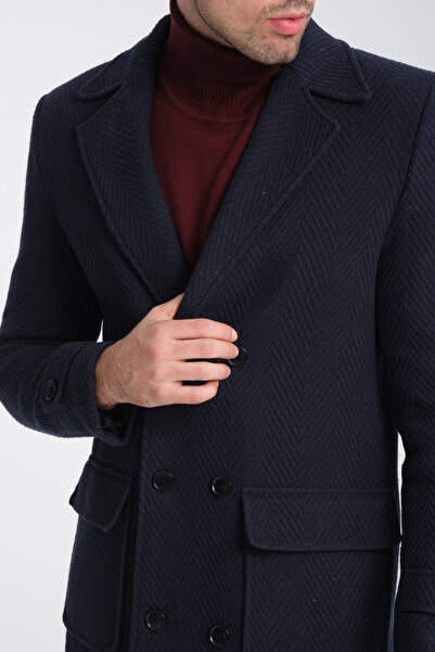 Frappoli Чоловічий пальто з товстої вовни - у вигляді риб'ячого хвоста, прямий крій, двобортне