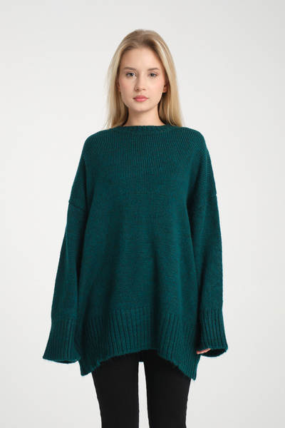 İLKCET MODA Oversize Basic Emerald Long Women's Sweater