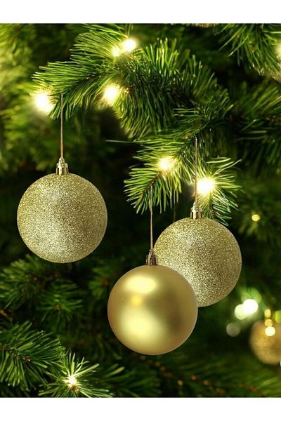 Parti Adresi Christmas Ball Glitter-Matte Pine Tree Ornaments Gold 6 cm 6 Pcs