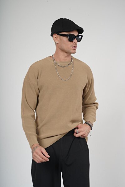 Butik Trend Biz Crew Neck Label Λεπτομερές πλεκτό πουλόβερ με φόρμα μεγάλου μεγέθους