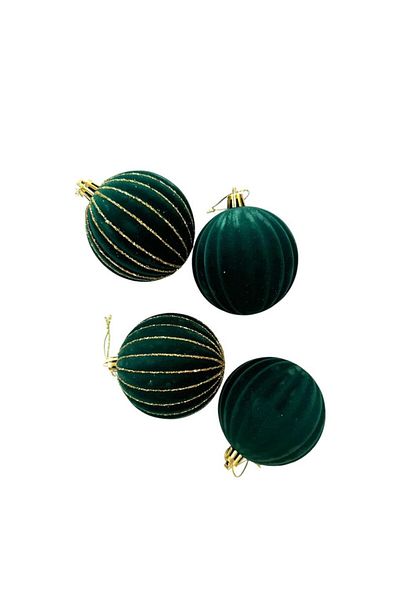Parti Adresi Green Glitter Velvet Christmas Ball - 8 cm Set of 4