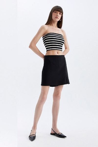 DeFacto Στράπλες Slim Fit Ριγέ Καμισόλ Μπλούζα - D4549ax24sm