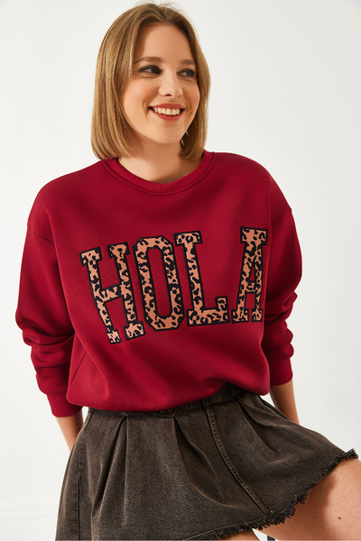 Bianco Lucci Γυναικείο φούτερ με κεντητό λεοπάρ με τρεις κλωστές 60261060