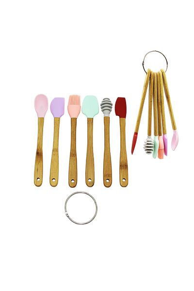 KAYAMU Mini Wooden Handle Silicone Kitchen Set - 6 Pieces (K0)