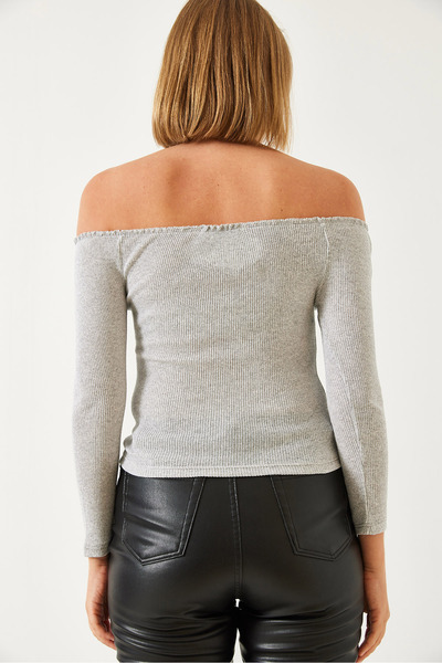 Bianco Lucci Women's Drawstring Neck Crop Knitted Blouse 60261062