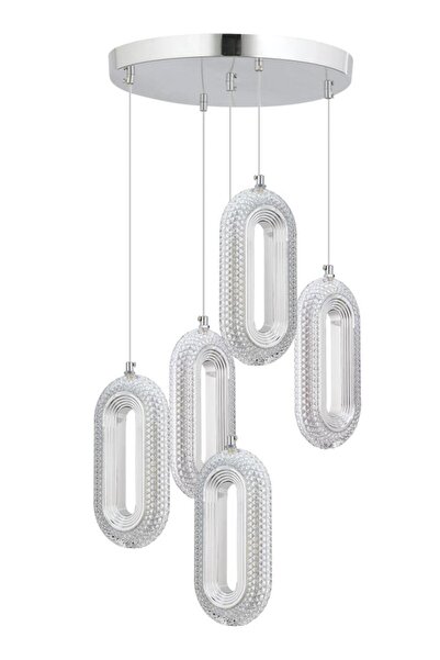 İstanbul Avize İstanbul Avize Beta 5'li Gümüş Ledli Modern Kumandalı 3 Renk Led Avize