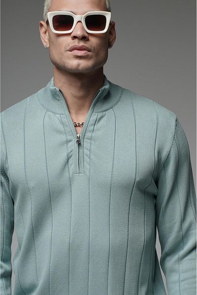 Butik TREND BIZ Pulover tricotat cu jumătate de fermoar cu guler vertical