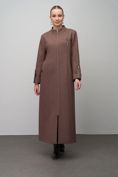Olcay Oversize Melange Coffee Coat - Δέρμα & Αξεσουάρ Λεπτομέρειες, Μάλλινο Μείγμα 6629