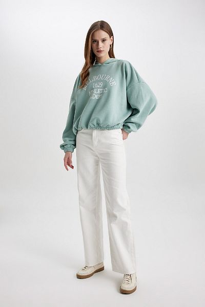 DeFacto Relax Fit Hooded Printed Thick Sweatshirt with Elastic Hem C4073Ax23Cw