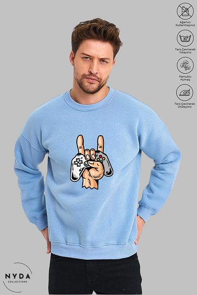 Nyda Collections Hanorac supradimensionat, unisex, cu mânecă lungă, imprimat pentru consolă de jocuri