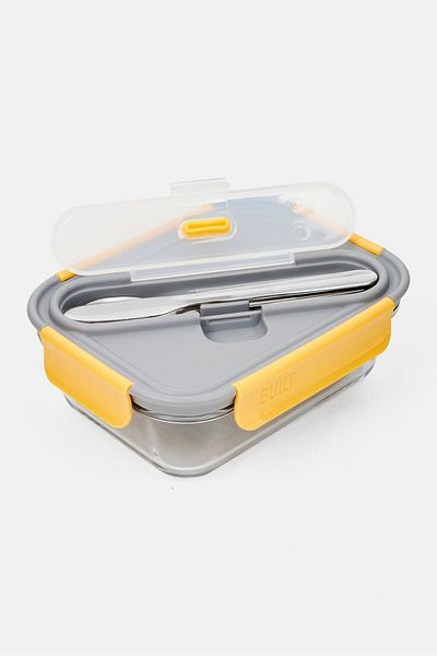 Built Professional Glass Lunch Box With Cutlery Set 900ml , Grey Combo