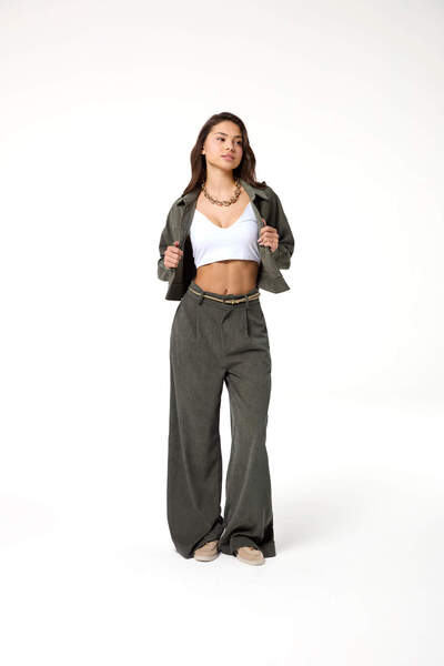 Evermade İnce Fitilli Kadife Geniş Paça Pantolon