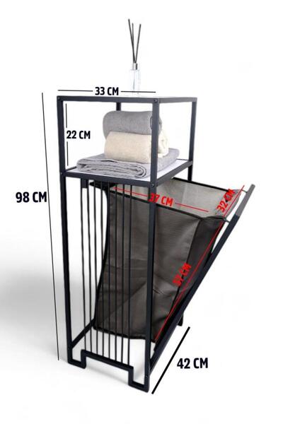 Digithome Metal Kirli Sepetli 2 Raflı Çamaşır Sepeti Çamaşırlık Siyah Beyaz HMRS-010