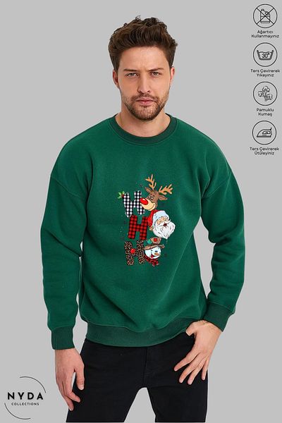 Nyda Collections Unisex μακρυμάνικο χριστουγεννιάτικο φούτερ με στάμπα με λαιμόκοψη χωρίς κουκούλα