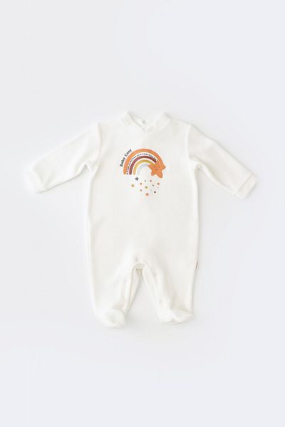 BabyCosy Salopeta Curcubeu cu maneca lunga si botosei- Ecru,