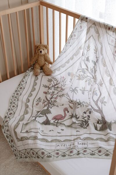 Atelier Babbi 100% Cotton Double-Layer Muslin Blanket - Spring 100x100cm