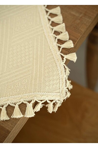 Destiva Home Buldan İşi Desenli Püskül Detaylı Pamuk Runner (50x140 cm)