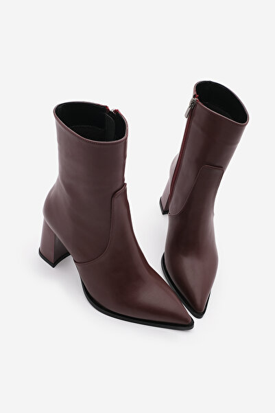 Marjin Γυναικείες μπότες Claret Red Laktone - Πλαϊνό φερμουάρ, μυτερή μύτη και χοντρό τακούνι