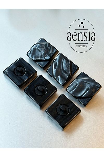 aensia معطف بوليستر مربع كبير مقاس 3.43 سم - نمط أسود مع زر معطف بيرليسسينت - عبوة من 6 قطع
